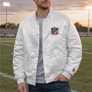 New NFL Official Team M Varsity Bomber Jacket Mens White Out Quilted Unisex $130